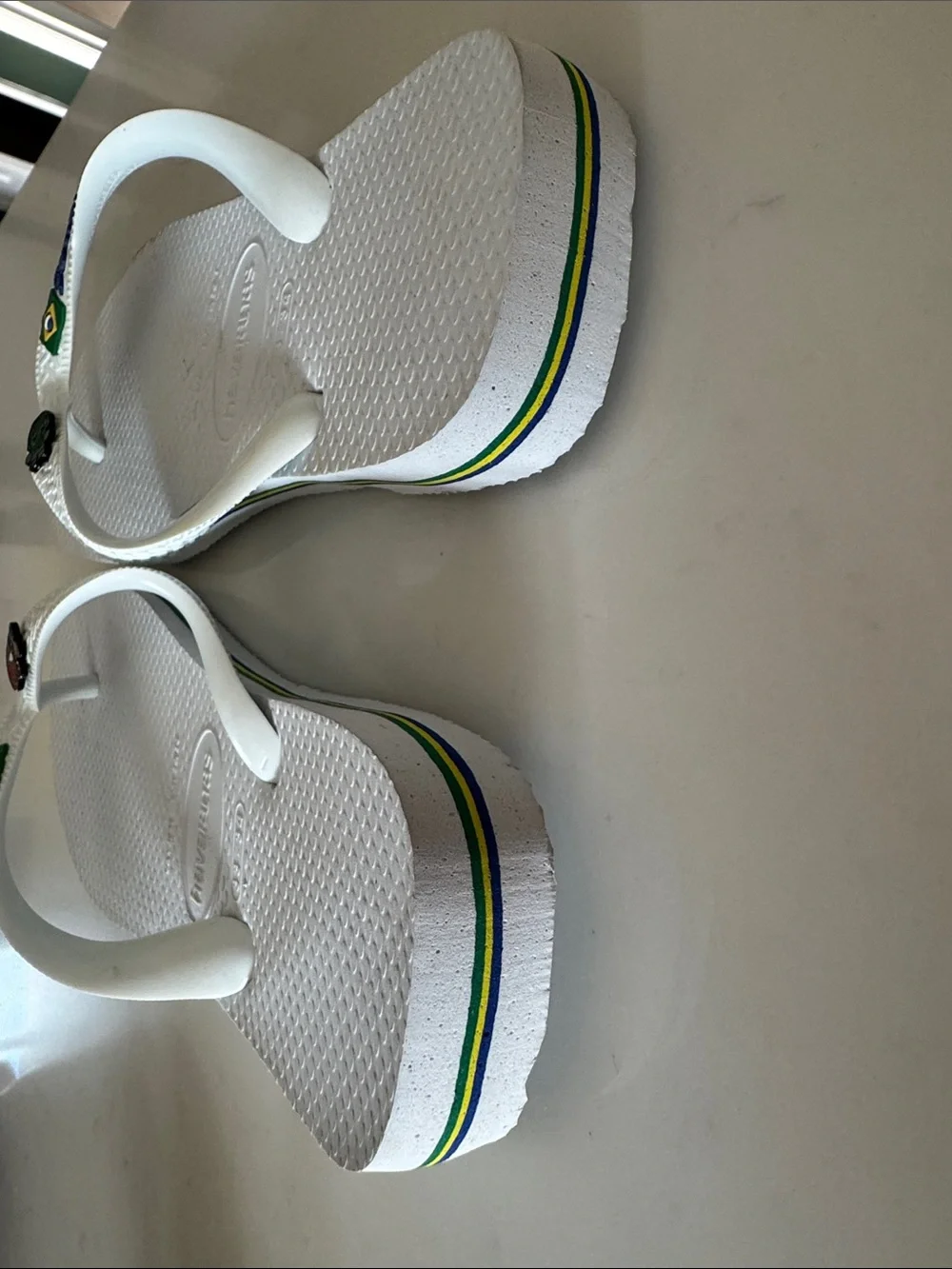 Havaianas Kids White Flip Flops with Brazil Flag and Superhero Charms